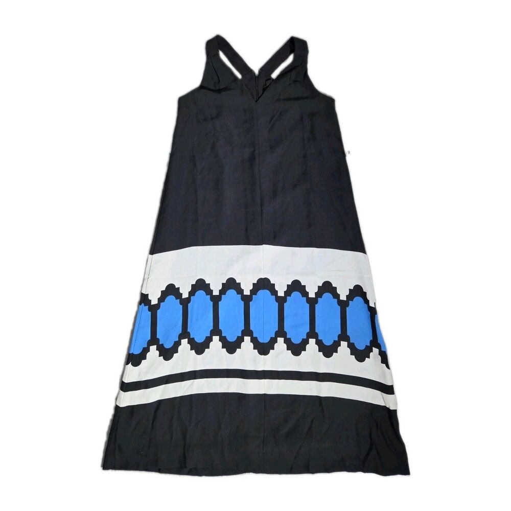 Ann Taylor Black Blue Geometric Print Sleeveless Midi Dress Womens XSP EUC